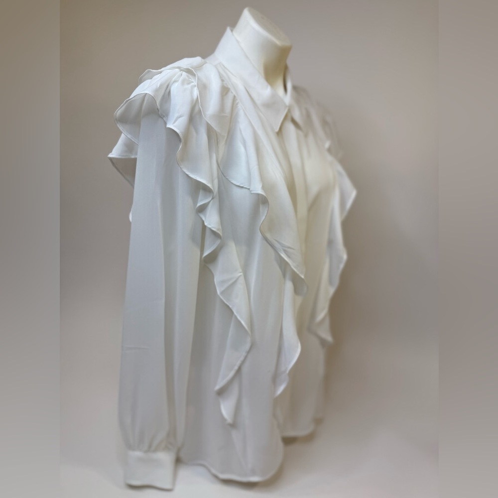 Express White Ruffle Blouse (Sheer) - Picture 7 of 8